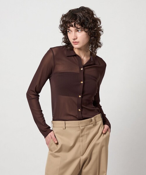 6（ロク）の「＜6(ROKU)＞ナイロン チュール シャツ（カーディガン/ボレロ・レディース・ダークブラウン/オフホワイト/その他1・FREE）」の13枚目の写真