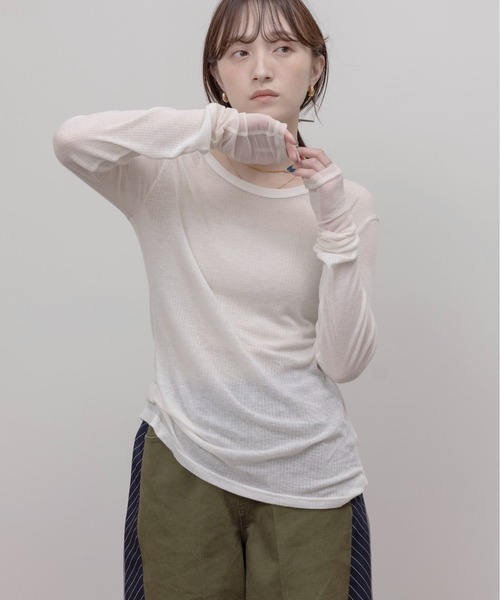 Eimee Law(エイミーロウ)の「テンセルウール シアーリブトップス(Tシャツ/カットソー・レディース・ライトグレー/モカ/ライトピンク/ブラック/アイボリー・FREE)」の2枚目の写真