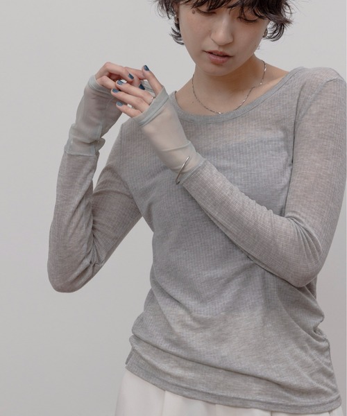 Eimee Law(エイミーロウ)の「テンセルウール シアーリブトップス(Tシャツ/カットソー・レディース・ライトグレー/モカ/ライトピンク/ブラック/アイボリー・FREE)」の1枚目の写真