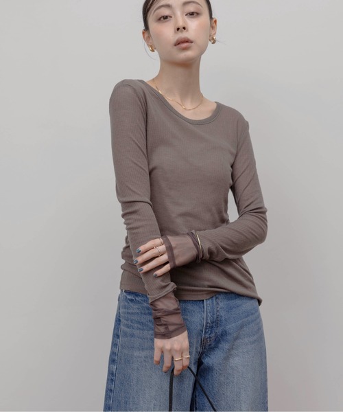 Eimee Law(エイミーロウ)の「テンセルウール シアーリブトップス(Tシャツ/カットソー・レディース・ライトグレー/モカ/ライトピンク/ブラック/アイボリー・FREE)」の4枚目の写真