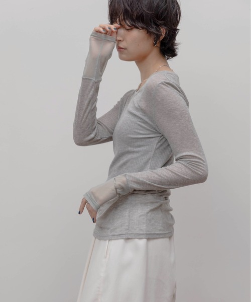 Eimee Law(エイミーロウ)の「テンセルウール シアーリブトップス(Tシャツ/カットソー・レディース・ライトグレー/モカ/ライトピンク/ブラック/アイボリー/レッド・FREE)」の22枚目の写真