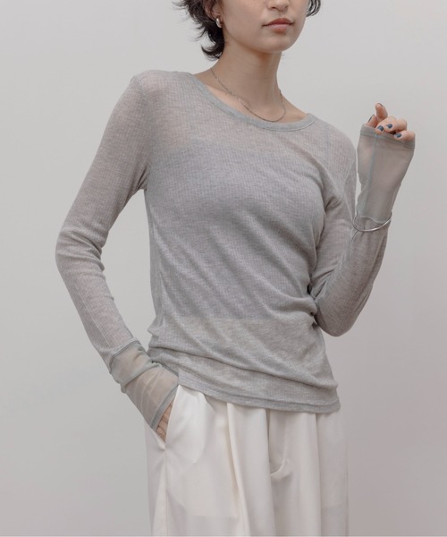 Eimee Law(エイミーロウ)の「テンセルウール シアーリブトップス(Tシャツ/カットソー・レディース・ライトグレー/モカ/ライトピンク/ブラック/アイボリー/レッド・FREE)」の21枚目の写真