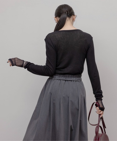 Eimee Law(エイミーロウ)の「テンセルウール シアーリブトップス(Tシャツ/カットソー・レディース・ライトグレー/モカ/ライトピンク/ブラック/アイボリー・FREE)」の6枚目の写真