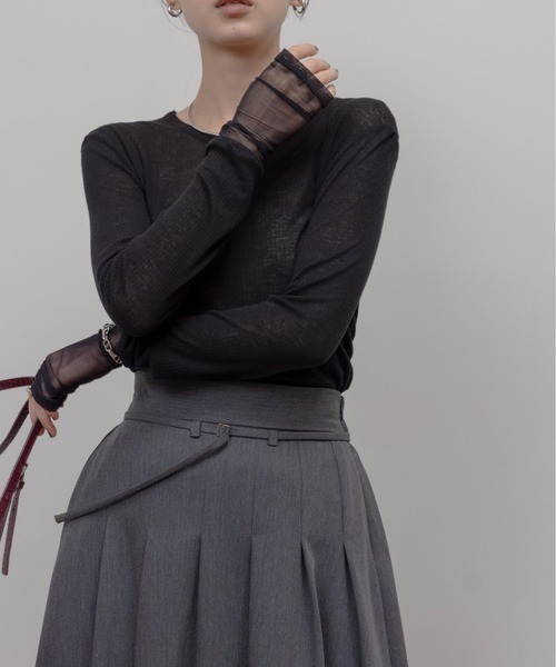 Eimee Law(エイミーロウ)の「テンセルウール シアーリブトップス(Tシャツ/カットソー・レディース・ライトグレー/モカ/ライトピンク/ブラック/アイボリー・FREE)」の7枚目の写真