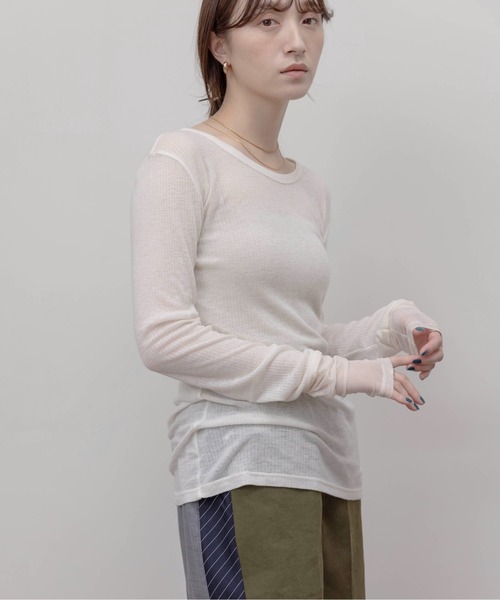 Eimee Law(エイミーロウ)の「テンセルウール シアーリブトップス(Tシャツ/カットソー・レディース・ライトグレー/モカ/ライトピンク/ブラック/アイボリー・FREE)」の18枚目の写真