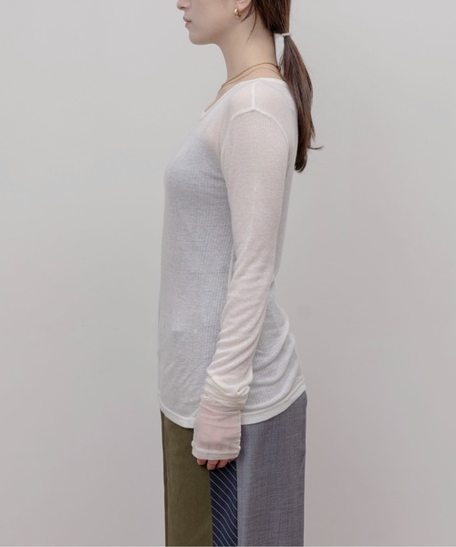 Eimee Law(エイミーロウ)の「テンセルウール シアーリブトップス(Tシャツ/カットソー・レディース・ライトグレー/モカ/ライトピンク/ブラック/アイボリー・FREE)」の9枚目の写真