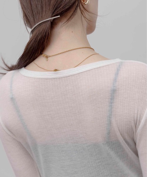 Eimee Law(エイミーロウ)の「テンセルウール シアーリブトップス(Tシャツ/カットソー・レディース・ライトグレー/モカ/ライトピンク/ブラック/アイボリー・FREE)」の12枚目の写真