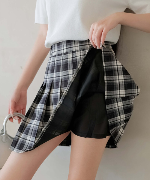 セール】チェック柄プリーツミニスカート インパン付（スカート
