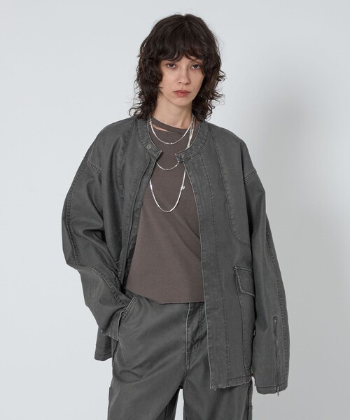 アストラット　コート ASTRAET＞コーティング ノーカラー ジップブルゾン UNISEX