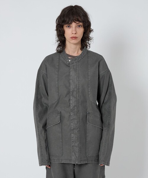 セール】＜ASTRAET＞コーティング ノーカラー ジップブルゾン UNISEX