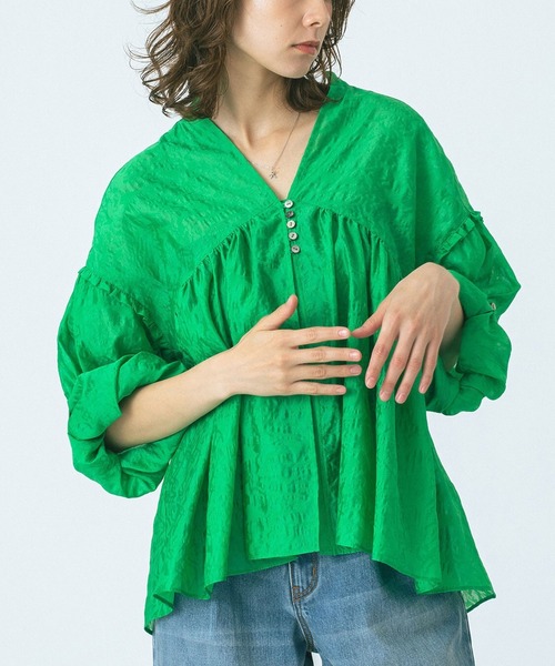 ROSE BUD(ローズバッド)の「(GENE HEAVENS)SHEER SUMMER BLOUSE(シャツ/ブラウス・レディース・グリーン/オフホワイト/ブラック・ONE SIZE)」の1枚目の写真