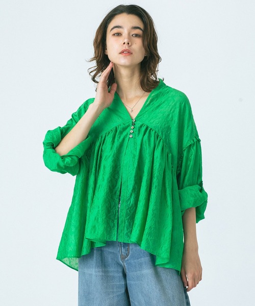 ROSE BUD(ローズバッド)の「(GENE HEAVENS)SHEER SUMMER BLOUSE(シャツ/ブラウス・レディース・グリーン/オフホワイト/ブラック・ONE SIZE)」の15枚目の写真