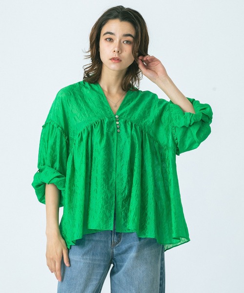 ROSE BUD(ローズバッド)の「(GENE HEAVENS)SHEER SUMMER BLOUSE(シャツ/ブラウス・レディース・グリーン/オフホワイト/ブラック・ONE SIZE)」の14枚目の写真