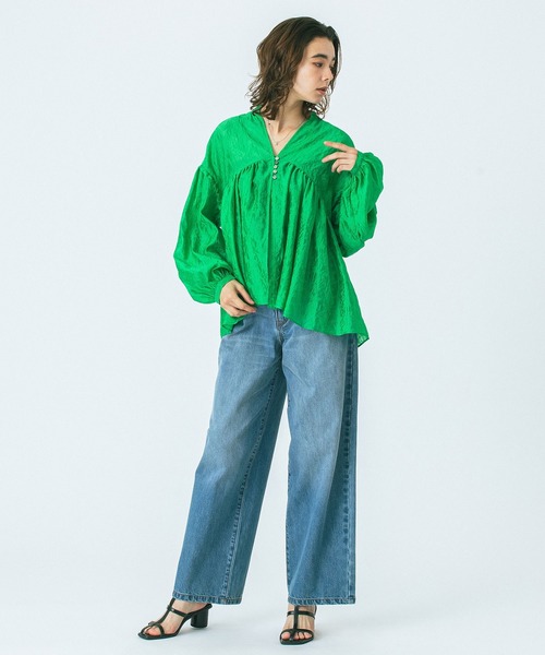 ROSE BUD(ローズバッド)の「(GENE HEAVENS)SHEER SUMMER BLOUSE(シャツ/ブラウス・レディース・グリーン/オフホワイト/ブラック・ONE SIZE)」の9枚目の写真
