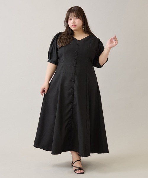 【新品未使用】louiosy リネンライクワンピース 黒　3L 完売品 大きいサイズ】リネンライクワンピース（ワンピース）｜Louiosy