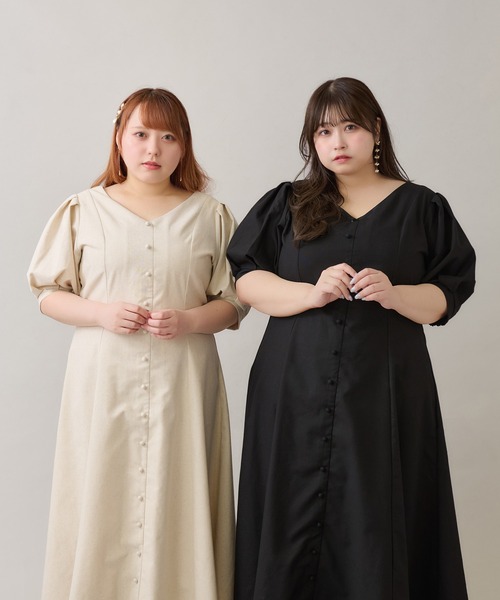 【新品未使用】louiosy リネンライクワンピース 黒　3L 完売品 大きいサイズ】リネンライクワンピース（ワンピース）｜Louiosy