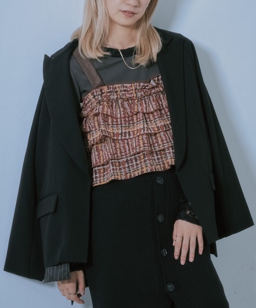 DOLLUPOOPS(ドールアップウップス)の「チェックプリントフリルティアードビスチェ(その他トップス・レディース・アイボリー/ブラウン・38)」の2枚目の写真