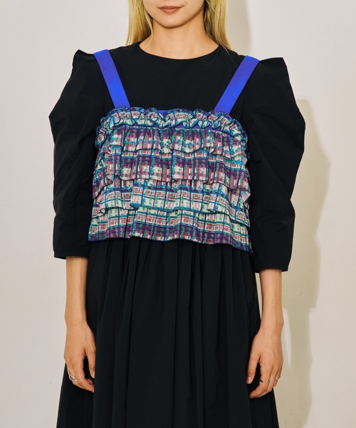 DOLLUPOOPS(ドールアップウップス)の「チェックプリントフリルティアードビスチェ(その他トップス・レディース・アイボリー/ブラウン・38)」の1枚目の写真