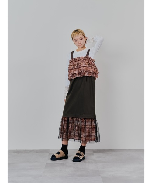 DOLLUPOOPS(ドールアップウップス)の「チェックプリントフリルティアードビスチェ(その他トップス・レディース・アイボリー/ブラウン・38)」の12枚目の写真