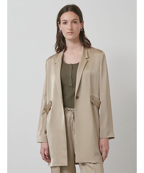 セール】【セットアップ対応】サテンロングジャケット（テーラード