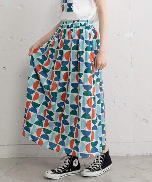POU DOU DOU(プードゥドゥ)の「<made in INDIA>Art motif print タックギャザースカート(スカート・レディース・ピンク/ブルー・M)」の3枚目の写真