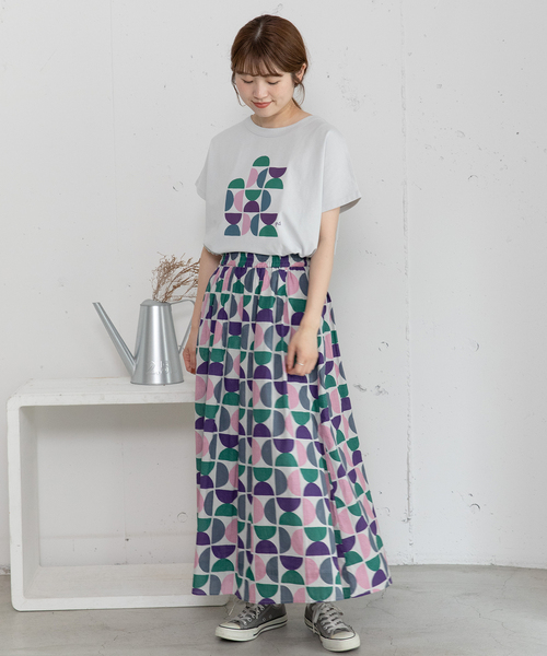 POU DOU DOU(プードゥドゥ)の「<made in INDIA>Art motif print タックギャザースカート(スカート・レディース・ピンク/ブルー・M)」の5枚目の写真