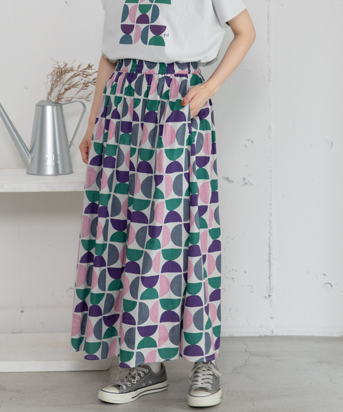 POU DOU DOU(プードゥドゥ)の「<made in INDIA>Art motif print タックギャザースカート(スカート・レディース・ピンク/ブルー・M)」の10枚目の写真
