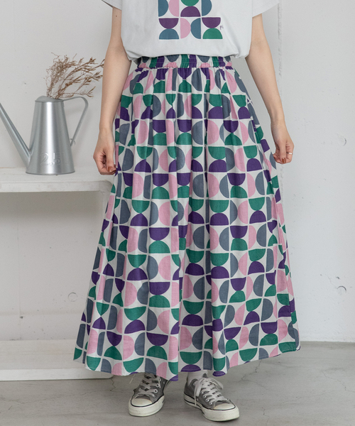 POU DOU DOU(プードゥドゥ)の「<made in INDIA>Art motif print タックギャザースカート(スカート・レディース・ピンク/ブルー・M)」の11枚目の写真