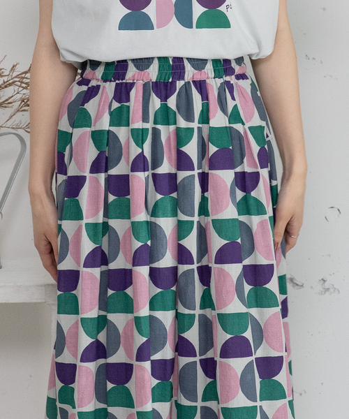 POU DOU DOU(プードゥドゥ)の「<made in INDIA>Art motif print タックギャザースカート(スカート・レディース・ピンク/ブルー・M)」の13枚目の写真
