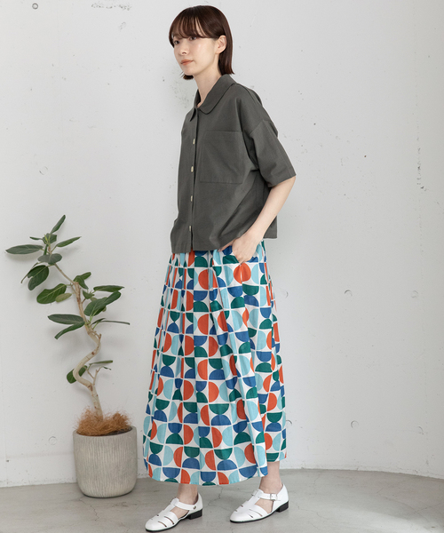 POU DOU DOU(プードゥドゥ)の「<made in INDIA>Art motif print タックギャザースカート(スカート・レディース・ピンク/ブルー・M)」の17枚目の写真