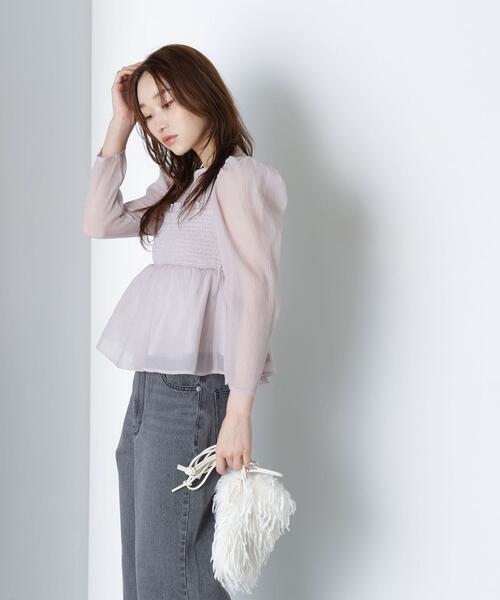 NATURAL BEAUTY BASIC（ナチュラルビューティーベーシック）の「◇ペプラムシャーリングブラウス（シャツ/ブラウス・レディース・ピンク/ダークブラウン/グレー・SMALL/MEDIUM）」の6枚目の写真