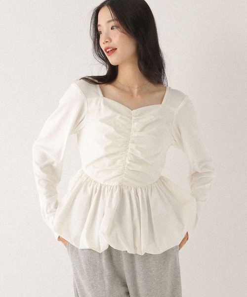 Heather(ヘザー)の「ギャザーバルーンカットソー 587547(Tシャツ/カットソー・レディース・ホワイト/ネイビー/ブラック・FREE)」の2枚目の写真