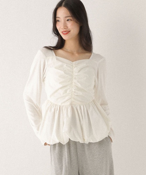 Heather(ヘザー)の「ギャザーバルーンカットソー 587547(Tシャツ/カットソー・レディース・ホワイト/ネイビー/ブラック・FREE)」の7枚目の写真