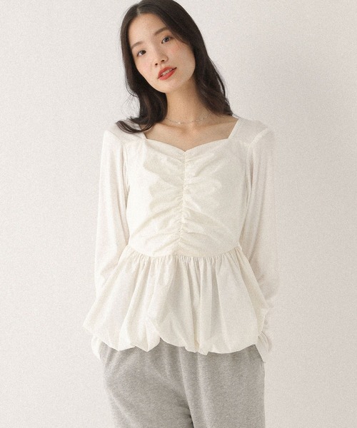 Heather(ヘザー)の「ギャザーバルーンカットソー 587547(Tシャツ/カットソー・レディース・ホワイト/ネイビー/ブラック・FREE)」の8枚目の写真