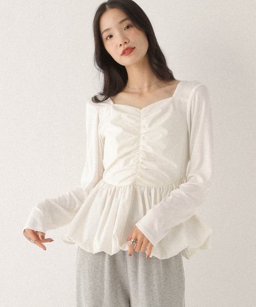 Heather(ヘザー)の「ギャザーバルーンカットソー 587547(Tシャツ/カットソー・レディース・ホワイト/ネイビー/ブラック・FREE)」の9枚目の写真