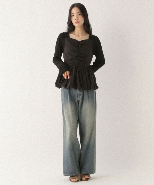 Heather(ヘザー)の「ギャザーバルーンカットソー 587547(Tシャツ/カットソー・レディース・ホワイト/ネイビー/ブラック・FREE)」の12枚目の写真