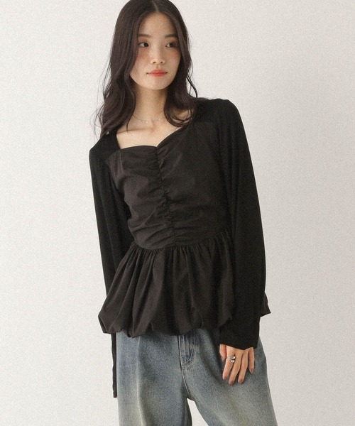 Heather(ヘザー)の「ギャザーバルーンカットソー 587547(Tシャツ/カットソー・レディース・ホワイト/ネイビー/ブラック・FREE)」の16枚目の写真