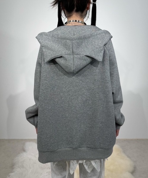 Never mind the XU / Chikashitsu+(ネバーマインド ザ エックスユー / チカシツプラス)の「【Nerd out XU】neko!! zip hoodie / 【ナードアウトエックスユー】キャットプリント猫耳ジップフーディ <着用動画あり>(パーカー・メンズ・グレー/ブラック・XL/M)」の21枚目の写真