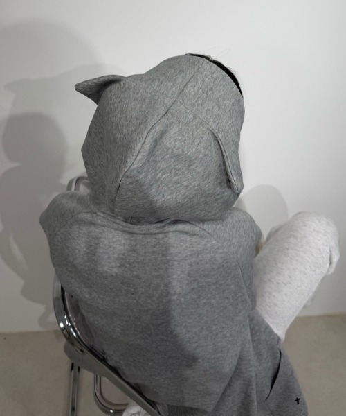 Never mind the XU / Chikashitsu+(ネバーマインド ザ エックスユー / チカシツプラス)の「【Nerd out XU】neko!! zip hoodie / 【ナードアウトエックスユー】キャットプリント猫耳ジップフーディ <着用動画あり>(パーカー・メンズ・グレー/ブラック・XL/M)」の17枚目の写真