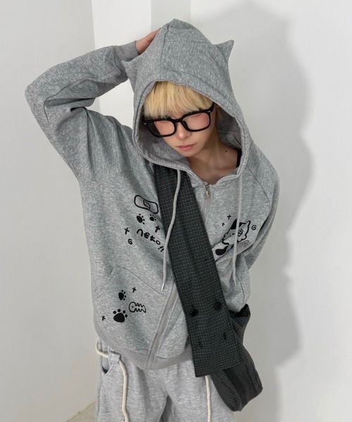 Nerd out XU】neko!! zip hoodie / 【ナードアウトエックスユー