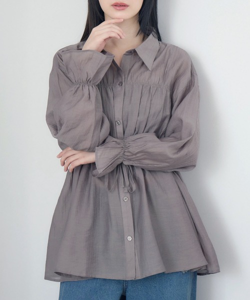 RETRO GIRL(レトロガール)の「シャーリングペプラムSH(シャツ/ブラウス・レディース・ナチュラル/ブラウン/ダークグレー・FREE)」の2枚目の写真