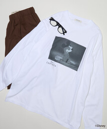 FREAK'S STORE | 【DISNEY FANTASIA】 ボックス モノクロフロント プリントロンT/ミッキーマウス/ディズニー/ファンタジア/ミッキーマウス(Tシャツ/カットソー)