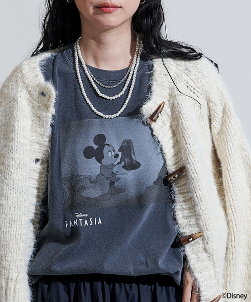 FREAK'S STORE（フリークスストア）の「【DISNEY FANTASIA】 ボックス モノクロフロント プリントロンT/ミッキーマウス/ディズニー/ファンタジア/ミッキーマウス（Tシャツ/カットソー・レディース・オフホワイト/ブラック・X-LARGE/MEDIUM）」の3枚目の写真