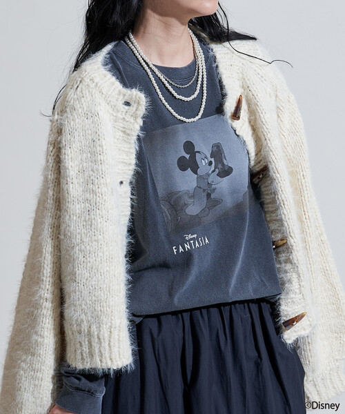 FREAK'S STORE（フリークスストア）の「【DISNEY FANTASIA】 ボックス モノクロフロント プリントロンT/ミッキーマウス/ディズニー/ファンタジア/ミッキーマウス（Tシャツ/カットソー・レディース・オフホワイト/ブラック・X-LARGE/MEDIUM）」の4枚目の写真