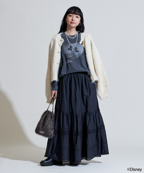 FREAK'S STORE（フリークスストア）の「【DISNEY FANTASIA】 ボックス モノクロフロント プリントロンT/ミッキーマウス/ディズニー/ファンタジア/ミッキーマウス（Tシャツ/カットソー・レディース・オフホワイト/ブラック・X-LARGE/MEDIUM）」の7枚目の写真