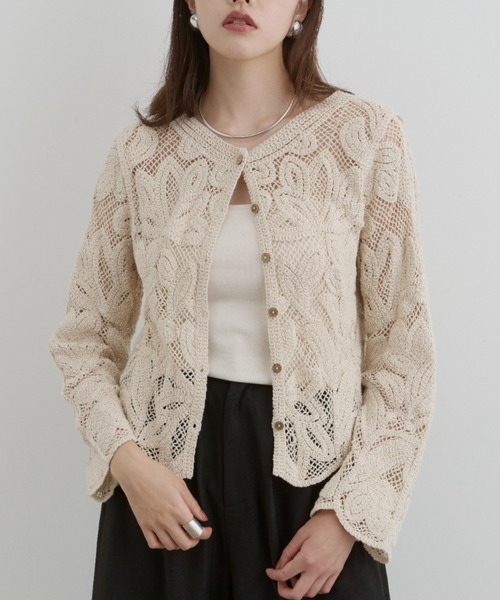 セール】リーフモチーフレースカーディガン（カーディガン/ボレロ  
