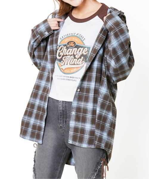 GORGE(ゴージ)の「《フード付き×起毛感チェック》レディース カジュアルシャツ 羽織り 秋冬(シャツ/ブラウス・レディース・ブラック/ブルー/ボルドー・F)」の11枚目の写真