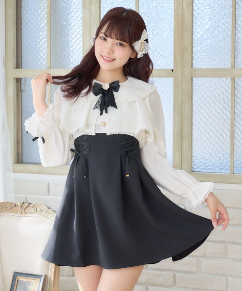 【VIVIANO】新品未使用タグ付＊イソザイフリルワンピース　ドッキング　黒　S osharewalker ワンピース レディース ロングワンピース