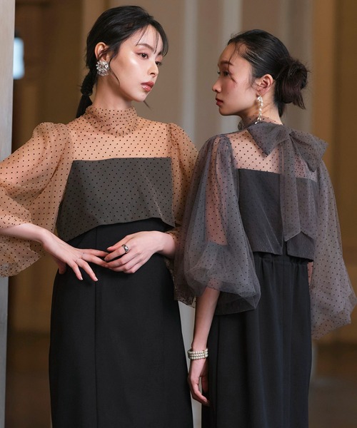 オケージョンドレス 結婚式 ストレッチ ｜ シアー ドット I