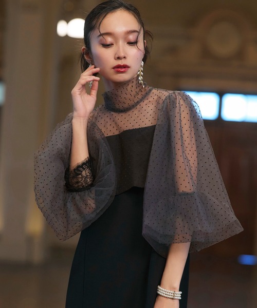 RUIRUE BOUTIQUE(ルイルエブティック)の「オケージョンドレス 結婚式 ストレッチ | シアー ドット Iライン ワンピース ドレス | 二次会 披露宴 美脚 オケージョンワンピース お呼ばれ パーティードレス(ドレス・レディース・チャコールグレー×ブラック/ブラック系1/ブラック×グレー・S/M/L/LL)」の2枚目の写真
